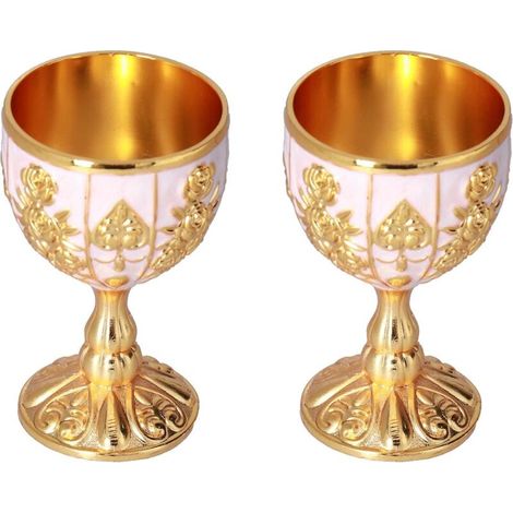 Verre à vin, Graal d'or vintage, Collection de verres à vin de décoration de voyage, Verre à vin Saint Graal vintage doré 2 pièces (Verre à vin citrouille or blanc [30 ml]) (1/3)