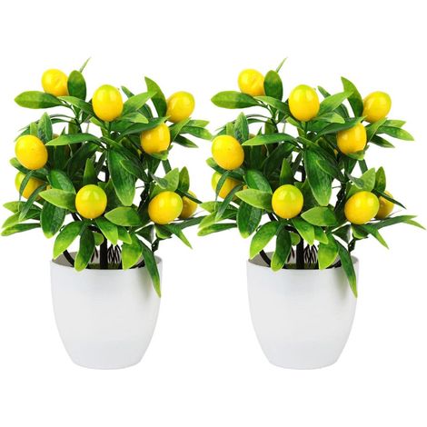 Juego de 2 limoneros artificiales, de 24 cm (9,45 pulgadas), planta verde artificial, decoración floral, mini maceta de frutas, para decoración de interiores y exteriores (hogar, oficina). (1/5)