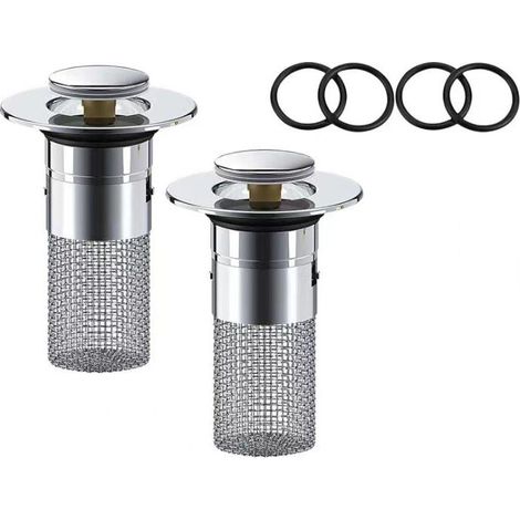 2 Pièces Bonde Lavabo Universel,34-40mm Bouchon de Vidange Amélioré,Pop Up Bouchon de Vidage Universel,Bouchon de Crépine avec Filtre à Cheveux pour évier de Comptoir (1/4)