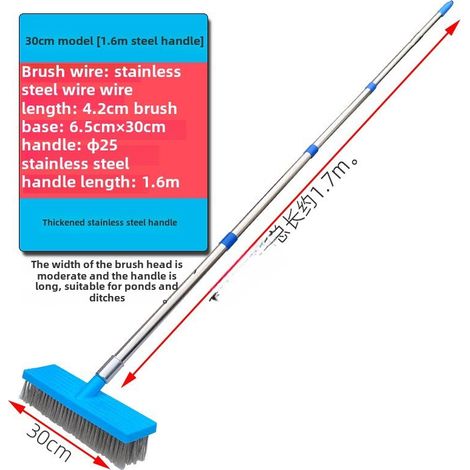 Brosse de sol inox à manche long 30cm – manche 1,6m – fils acier inoxydable, support plastique, nettoyage intensif (1/5)