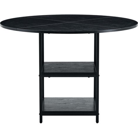 Tavolo da pranzo rotondo 107 cm MDF effetto legno nero e metallo, 2 ripiani, 2-4 persone - CHICFURN (1/5)