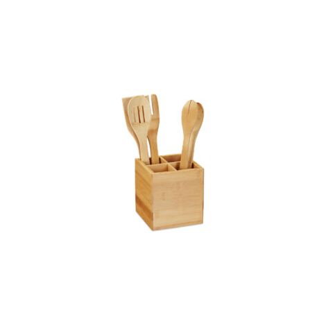 Relaxdays Besteckkasten, 4 Fächer, Aufbewahrung für Küchenutensilien, Besteck, 14,5 x 13,5 x 13,5 cm, Natur - Crezuo
