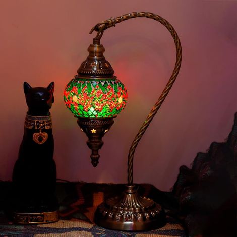 Lampe de table en mosaïque exotique turque avec lampe rétro de style marocain fait à la main Lumières décoratives pour la chambre à coucher Noël Halloween Office Art Decor (1/4)