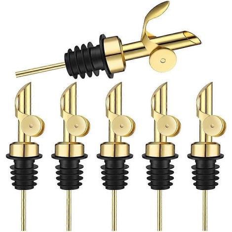 Lot de 6 verseurs lestés en acier inoxydable pour alcool, avec bec verseur à bascule automatique pour huile d'olive, vinaigre balsamique et autres alcools. (1/5)