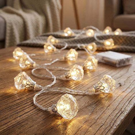 Catena luminosa Decorazione natalizia catena luminosa con design a diamanti Luce decorativa, plastica argentata, batteria 9x 10 LED 3000K bianco caldo, 9x L 120 cm