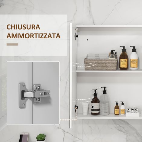 Armoire lumineuse de salle de bain avec miroir, meuble de rangement blanc 90x15x70 cm, étagères ajustables et port USB intégré (1/5)
