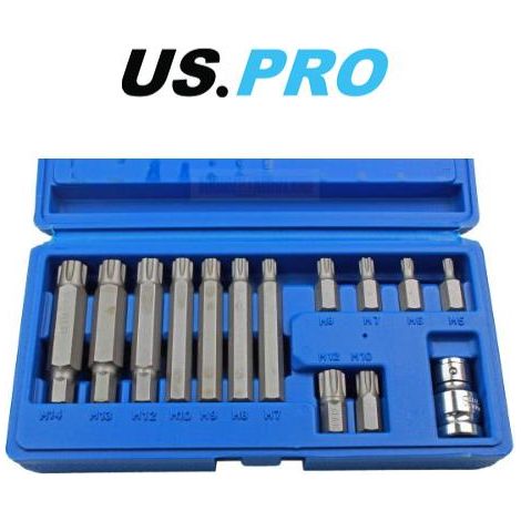 US PRO Tools 14pc 1/2" DR Ribe Socket Bit Set M5 - M14 With Adapter 2238 (1/3)