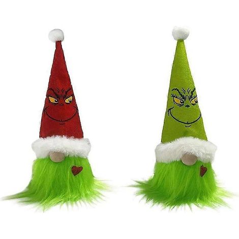 Décoration de Noël : Poupée Grinch sans visage, ornements de gnome pour la fête de la veille de Noël, figurine de nain aux cheveux verts amusante pour décorer une table, une étagère ou un canapé, pour (1/5)