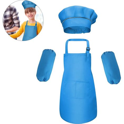 Delantal para niñas, conjunto de cocina y repostería, gorro de chef, guante de horno y otros accesorios, juego de rol para niños, azul cielo, L (1/5)