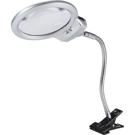 Magnifying desk lamp with LED light, round metal clip-on magnifying glass, 2.5 to 5x magnification (1/5)