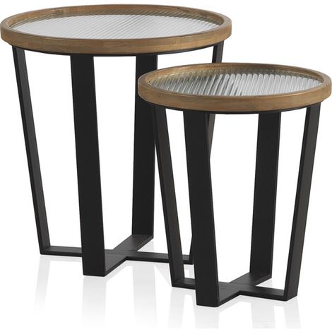 Lot de 2 tables basses rondes avec plateau en verre (1/5)