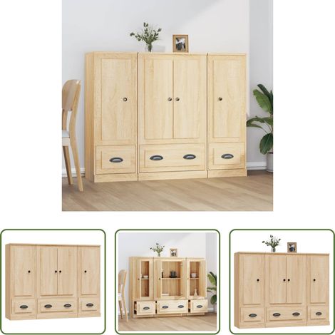 vidaXL Hochregal Holzwerkstoff - Highboards 3 Stk. Sonoma-Eiche Holzwerkstoff (1/5)