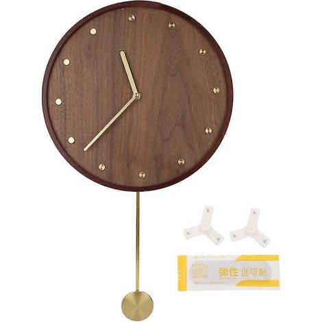 Geräuschlose Wanduhr aus Holz, minimalistischer Stil, Zifferblatt aus Messing, zum Aufhängen, elegantes Design für Zuhause oder Büro (1/5)