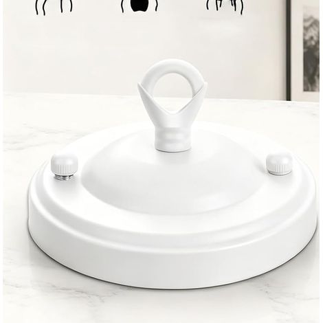 Rosace de Plafond Blanches Ø 110 mm – Cache-fil Rond Avec Mousqueton in Metal, Befestigung für Plafonnier und Murale, praktische Zusatzaufhängungen (1/5)