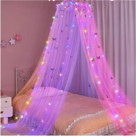 2-in-1 (LED + Moskitonetz) – DIY-Prinzessinnenzimmerdeko mit Schmetterlings- und Sternenmuster, 60 x 250 cm – Farbe (1/5)