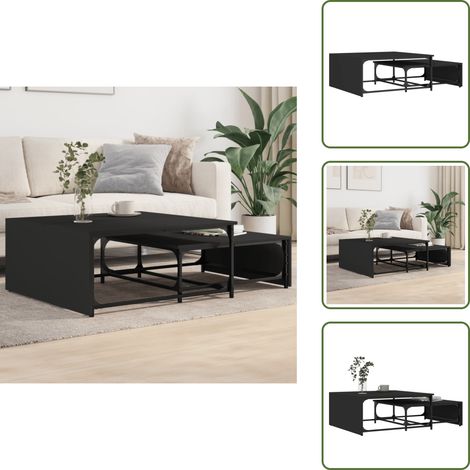 Tables basses gigognes 2 pcs noir bois d'ingénierie et métal - Table Basse - Table Gigogne - Meuble Petit Espace - Design Industriel - Table D'appoint (1/5)