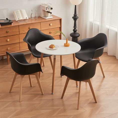 Wokaka Lot de 4 chaises de salle à manger -Pieds en hêtre - Chaises de salle à manger scandinaves - Noir