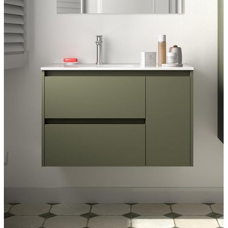 BALTIC Unterschrank 850 2 Schubladen 1 Tür re + Waschbecken Green Satin (1/4)