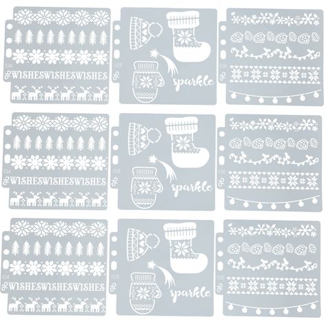 9 Gabarits de Peinture Creux Réutilisables Style Noël en PET pour Dessin et Décoration (1/5)