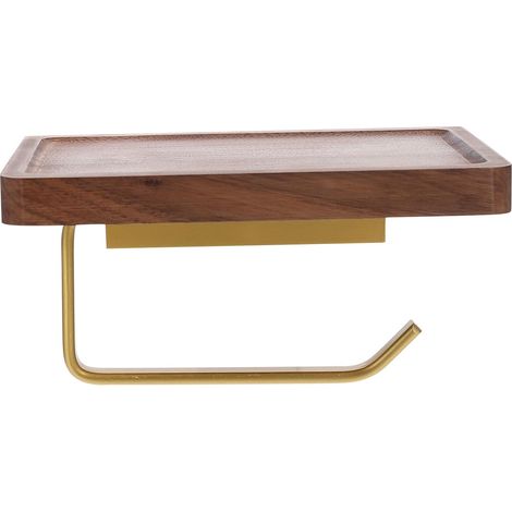 Support rouleau WC bois noyer sans perçage avec étagère (1/5)