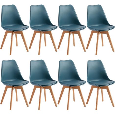 8er Set Esszimmerstühle mit Massivholzbeinen, Skandinavisches Design, PU-Leder, Dunkelblau (1/5)