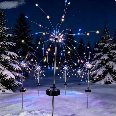 Lot de 6 lampes solaires extérieures effet feu d’artifice – LED en forme d’étoile, Lumières colorées – Étanches, autonomes – Parfaites pour jardin, terrasse, allée et chemin (1/5)