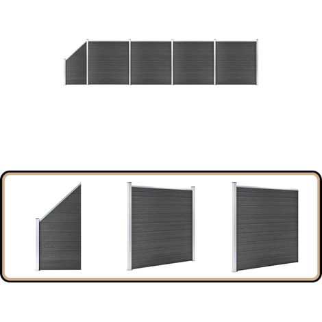 Ensemble de panneau de clôture WPC 792x(105-186) cm Noir - Clôture Jardin - Clôture Résidentielle - Clôture Composite - Clôture WPC - Barrière Jardin (1/5)