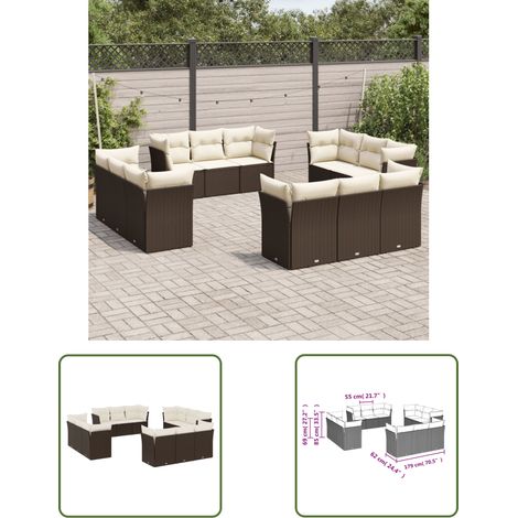 The Living Store 12-tlg. Garten-Sofagarnitur mit Kissen Braun Poly Rattan - Gartensorte - Gartenmöbelset - Lounge Möbel - Outdoor Sofa - Rattan Gartenmöbel (1/3)