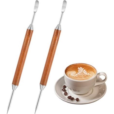 2 teiliges Latte Art Nadelset Latte Art Nadel aus Edelstahl Holzgriff 15 cm Kaffeezubehör Latte Art Werkzeug Liegt gut in der Hand für Zuhause, C