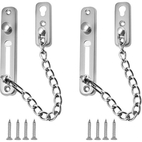 2 Stück Edelstahl-Türkette, Sicherheits-Türketten, Schiebekette, Diebstahlsicherungs-Türschlosskette mit Schrauben (1/5)