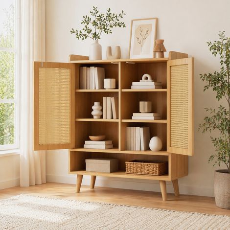 MEUBLIV Zapatero 100x25x90 cm roble claro - 4 puertas abatibles ahorro de espacio (1/5)