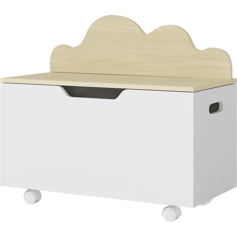 Coffre à jouets sur roulettes couvercle rabattable 59x30x53 cm blanc (1/5)