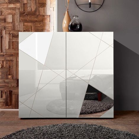 Aparador blanco de salón con 2 puertas diseño geométrico Vittoria Glam WH (1/5)