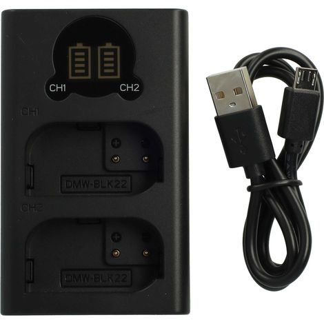 vhbw Dual Micro-USB + USB-C Ladegerät kompatibel mit Panasonic Lumix DC-GH6, DC-GH5S Kamera - Ladeschale + Micro-USB Kabel Ladeanzeige + Display (1/5)