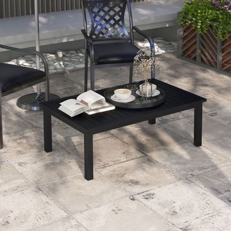 Table basse rectangulaire plateau à lattes pour intérieur/extérieur en aluminium. 100 x60 x37 cm noir