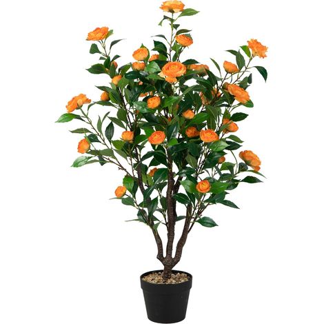 Fleur Artificielle Camélia 37 Têtes Résistantes aux UV 100 cm avec Pot Déco de Maison Nuptiale de Noce CW6273 Maison Chic (1/3)