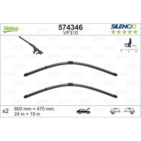 Balai d'essuie-glace Valeo 574346 SKODA 1J0955429A 1K0998002A 1K1955425A (1/4)