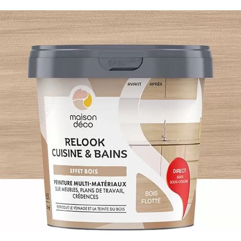 Peinture multi-matériaux sur meubles, plans de travail, crédences MAISON DÉCO Relook Cuisine & Bains Bois flotté 0,5 L (1/2)
