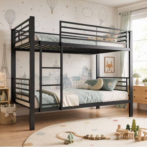 MODFU – Letto a castello per bambini 90x200 cm in metallo con scala reversibile, struttura silenziosa, vano contenitore sotto e carico 150/200 kg – Nero (1/5)