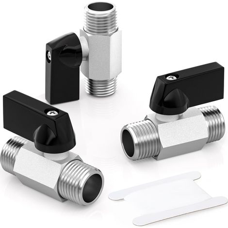 3pièces 3/8 pouce Mini vanne à bille Interrupteur d'arrêt, 3/8 x 3/8 pouce mâle raccord de tuyau fileté (1/5)