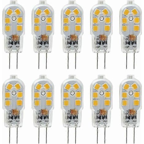 Ampoules LED G4 12V, 1W équivalent à une ampoule halogène de 10W, 200 lumens sans scintillement, lumière blanche chaude 3000K, angle de faisceau de 360 degrés, non dimmable, paquet de 10. (1/4)