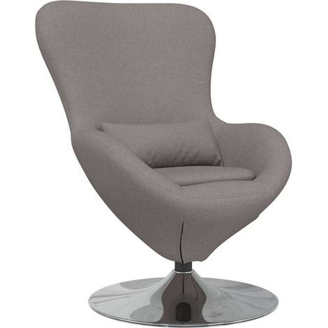 Fauteuil ovoĂŻde gris-brun, 63 x 73 x 90 cm, recouvert de tissu. (1/5)