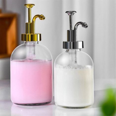 Distributeur de savon en verre transparent épais avec pompe, distributeur de savon rond avec pompe antirouille, distributeur de liquide vaisselle (1/5)
