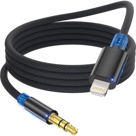 Cable Jack 1,2M Jack 3.5mm Aux Câble Auxiliaire Voiture Compatible avec 14/13/12/11 pour Autoradio/Casque/Enceinte, Noir (1/5)