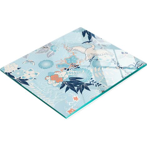 Planche à découper en verre résistant et élégant, motif grue et fleurs, 60 x 52 cm (1/5)