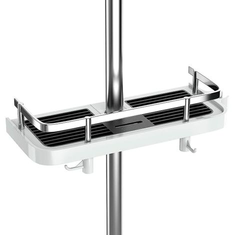 Étagère de douche réglable sans perçage pour barre de douche, rangement de salle de bain avec support et 2 petits crochets (1/5)