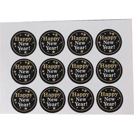 120 étiquettes autocollantes rondes noires « Bonne année 2020 » pour sachets de biscuits, emballages, enveloppes et boîtes cadeaux.-M (1/2)