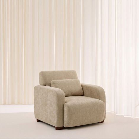 sweeek - Fauteuil tissu pieds en bois d'hévéa 1 place beige - Dany (1/5)