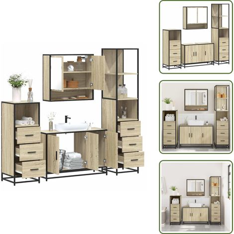 Set di armadietti da bagno - vidaXL Set Mobili da Bagno 4 pz Rovere Sonoma in Legno Multistrato - Armadietto in legno