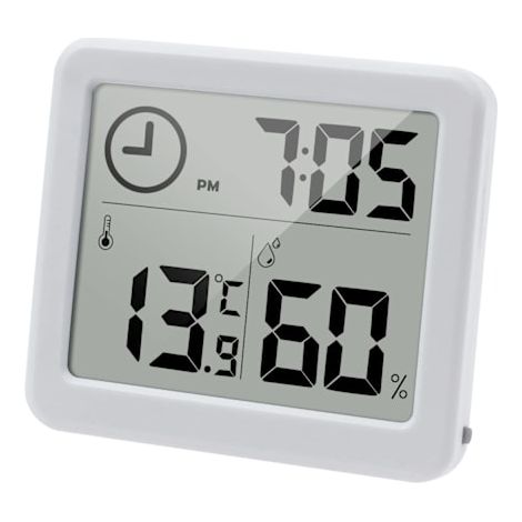Thermomètre-hygromètre numérique avec grand écran LCD de 3,2 pouces, affichage de la température et de l'humidité, horloge (pile incluse) (blanc) (1/4)